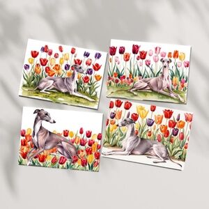 Dachshund in a Field of Tulips, Spring Collection Blank Note Card Set